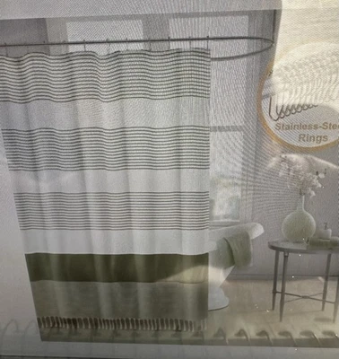 Cortina de Ducha Comfi Time Borla con Ganchos 72 x72 Blanco/Verde Nueva Foto 1 de 4