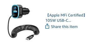 USBC Coiled Car Charger 105 Watts - Photo 1 sur 5