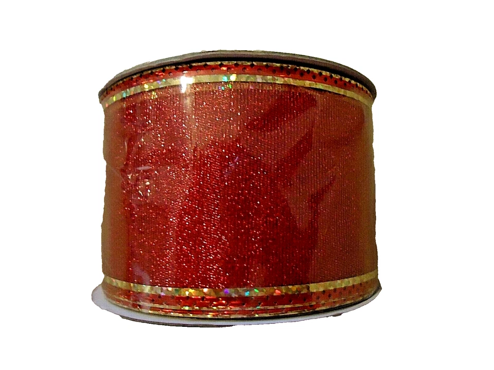 Berwick HOLIDAY TRENDS 2" Wired Edge Metallic Accented Sheer Ribbon - RED - 3yds - Image 1 of 1