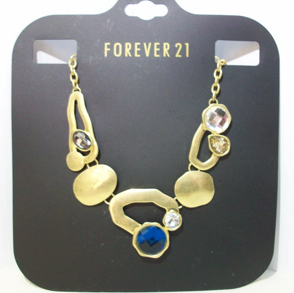 Collar llamativo de diamantes de imitación Forever 21 piedras azules transparentes glamour fiesta elegante Foto 1 de 4