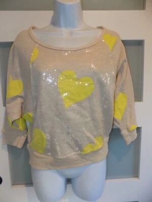 Hard Candy Beige Sequined W/Yellow Hearts Doleman Sleeve Shirt Size S (3/5) NWOT Foto 1 de 3