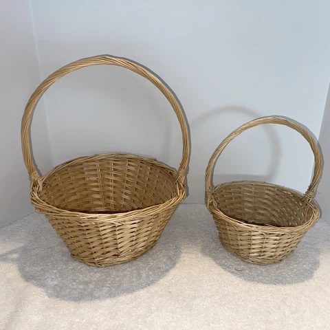 Set of 2 Small Wicker Baskets w/Handle.  Easter, Spring, Harvest 12” and 8” Cover