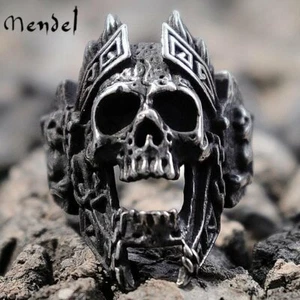 MENDEL Mens Stainless Steel Gothic MC Biker Skull Crown Ring Black Men Size 7-15 - Picture 1 of 7