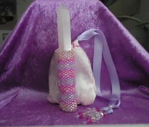 Rose Quartz Crystal Point Beaded Tower Wand in Rose Pink Fuchsia Lavender Silver - Picture 1 of 8