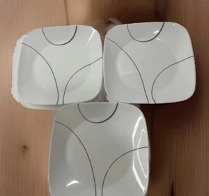 3 Corning Corelle Square Simple Lines White Black Lunch Salad Plates 9” - Picture 1 of 10