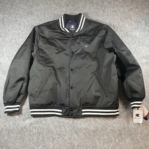 Champion Jacke Herren XL Schwarz Bomber Varsity Baseball Mantel Snap Up Sport - Bild 1 von 12