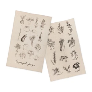 Rustic Farmhouse Linen Kitchen/Tea Towel Cloth Herbs & Vegetables 3850 Set of 2 - Picture 1 of 4