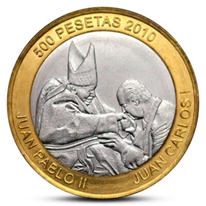 SAHARAUI SAHARAWI 500 PESETAS UNUSUAL POPE JEAN PAUL II BIMETAL 2010 UNC - Picture 1 of 2