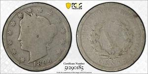 Cabeza Liberty 1894 5C V níquel graduación profesional G04 certificado #51290185 gnumismático - Imagen 1 de 15