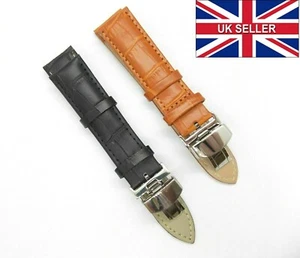 Echt Leder braun oder schwarz Uhrenarmband Band mit Faltschließe 18 20 22 mm - Bild 1 von 14