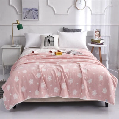 Manta de lujo de algodón puro 6 capas funda de cama de gasa edredón de verano estrellas rosa rey Foto 1 de 4