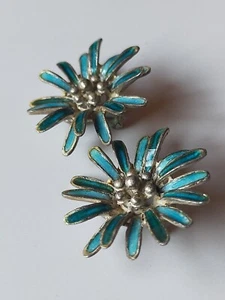 ORECCHINI A CLIPS VINTAGE FIORE MARGHERITA Azzurro/Turchese - Foto 1 di 5