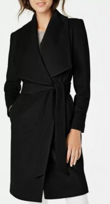 Cole Haan Wool Blend  Black Belted Coat Sz 12 NWT $ 420 - Image 1 of 4