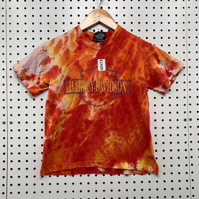 VTG 90s Harley Davidson Flame Shirt Youth SIze 10-12 Orange Single Stitch 15x18 - Image 1 of 4