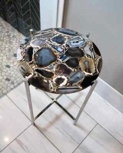 Black Agate Stone Console Side Table Top, Agate Stone Center Table Top - Picture 1 of 3
