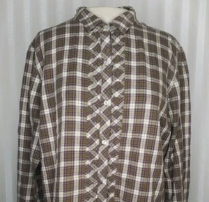 Camisa frontal con botones Eddie Bauer para mujer talla L a cuadros púrpura oliva 100 % algodón L/S Usada en excelente condición - Imagen 1 de 7