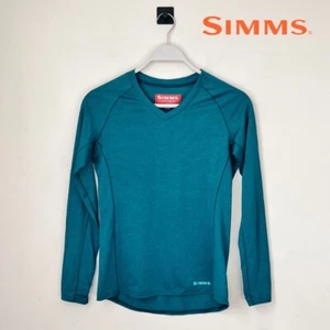 Simms Drifter Tech Women’s Vneck LS Top XS Teal $50 Pristine Stretch UPF EUC - Picture 1 of 13