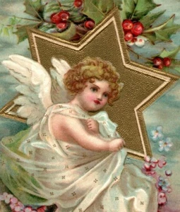 1909 geprägte Weihnachts-Postkarte viktorianischer Engel mit Stern - Bild 1 von 3