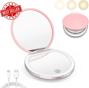 Compact Mirror with Light, 1X/3X Magnification LED Pocket Mirror with USB Data C - Picture 1 of 12