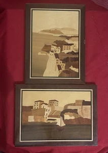 2er Set Holz Intarsien Handarbeit Kunst Bilder Sorrent Italien 7x9" *LESEN - Bild 1 von 10