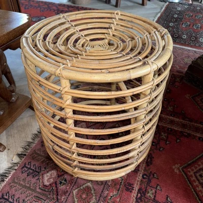 mid-century modern rattan and bamboo stool, attributed to Tito Agnoli.   - Image 1 of 4