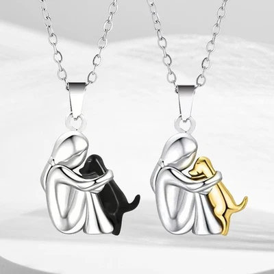 Mode Halskette Anhänger Frau Umarmung Hund Geschenk Zink-Legierung Kette Schmuck - Bild 1 von 4