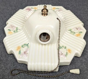 Restored PORCELIER 3-Bulb Porcelain Ceiling Fixture: Art Deco & MCM, Rewired - Picture 1 of 9