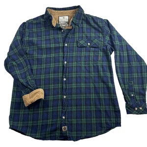 Legendary Whitetails Mens LT Large Buck Camp Flannel Blue Green Plaid Corduroy - Picture 1 of 16