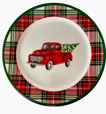 Juego De 7 Platos De Melamina Navidad Camión Rojo De Colección Árbol A Cuadros Cena Granja Foto 1 de 2