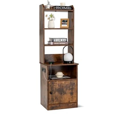 Mesita de noche mesita de noche mesita de noche mesa auxiliar estantería con estación de carga marrón rústico Foto 1 de 4