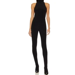 Norma Kamali X Revolve Black Halter Turtle Catsuit With Footsie sz XL - Picture 1 of 9