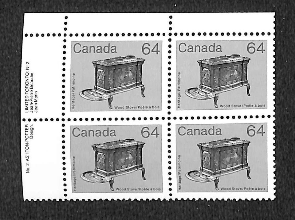 CANADA - Scott #932i - Wood Stove - UL Inscription Plate Block - Mint NH - Image 1 of 1
