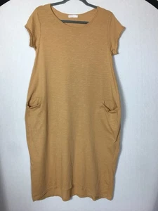 Made In Italy Balloon Dress Mustard Yellow Cap Sleeve Hi Low Hem Lagenlook S / M - Picture 1 of 13