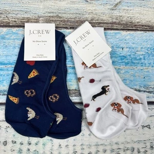J Crew 2 Set Women One Size Dog With Wine & Pizza Pretzel No-Show Socks NWT - Picture 1 of 3