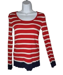 Maglione pullover collo scoop Banana Republic misto seta a righe rosso bianco blu S - Foto 1 di 5