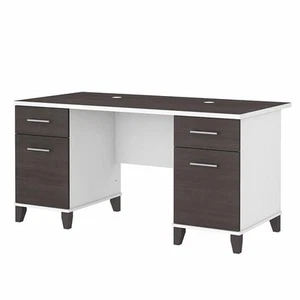 Somerset 60W Office Desk with Drawers in White and Storm Gray - Engineered Wood - Picture 1 of 7
