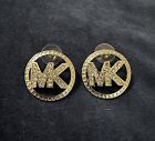 2.00Ct Round Cut Moissanite M&K Letter Stud Earrings 14K Yellow Gold Plated
