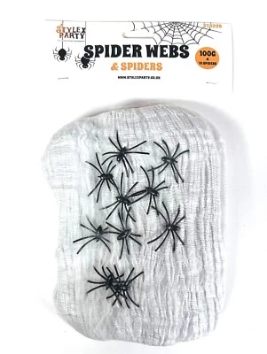 100g White Spider Web & Spiders Halloween Fancy Dress Party Decor Accessories - Image 1 of 2
