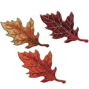 3-Pack Oak Leaf Applique Patch Set Autumn Fall Embroidered Badges Metallic Gold - Picture 1 of 4