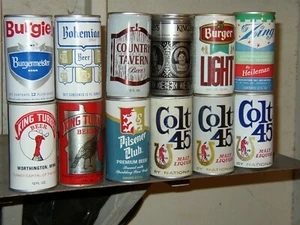 12 Diff  PT Beer Cans NM SS/CR/AL King Turkey, Burgie by Hamms , King Snedley AF - Picture 1 of 2