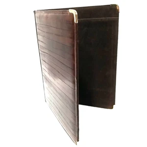 Vtg Eel Skin Leather Padfolio Cognac Brown Portfolio Pen Holder Id Card Section - Picture 1 of 11