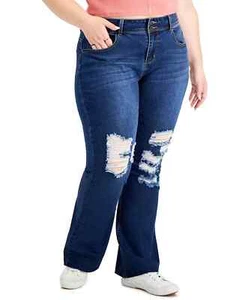 Gogo Jeans Women's Plus Size 22W Ripped Flare-Leg Jeans Dark Wash NwT - Picture 1 of 4