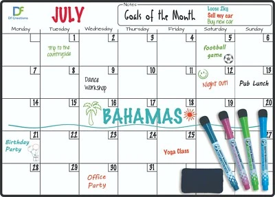Magnetic MONTHLY Whiteboard Planner Fridge Calendar 4 Free Dry Erase Markers  - Image 1 of 4