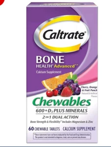 Caltrate Chewables 600 +D3 Plus Minerals Calcium Vitamin D 60 ct *read* - Picture 1 of 2