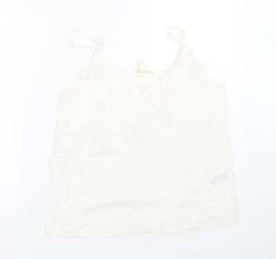 Tanque básico de algodón floral blanco para mujer H&M, talla 8, cuello redondo Foto 1 de 4