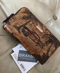 RARE Brahmin Suri Zip Wallet Sepia Copa Cabana Leather Palm Trees Car Retired - Picture 1 of 11
