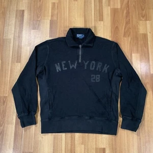 Vintage Polo Ralph Lauren x New York 1/4 Zip Black Sweatshirt Mens Large - Picture 1 of 8