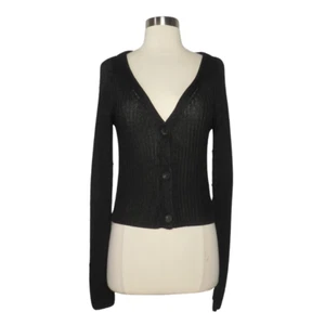 Free People Damen-Cardigan einfarbig schwarz Game On gerippt V-Ausschnitt Größe XSmall neu mit Etikett - Bild 1 von 10