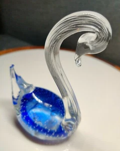 VINTAGE Blue & Clear Blown Glass 🦢 Swan, Murano Style, STUNNING, As Is - Picture 1 of 7
