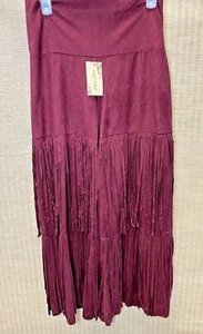 NWT Ladys Worlds Wine Faux Suede Wide Leg Fringe Gaucho Pants Women's Small - Picture 1 of 7